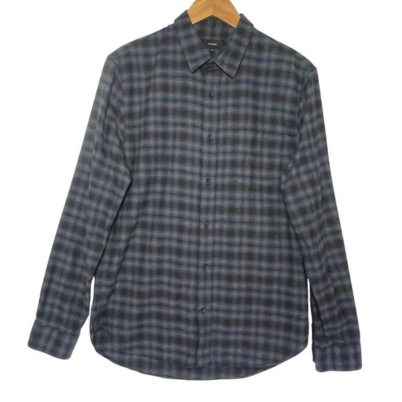 VINCE Men’s Classic Fit Blue Plaid Button Up Long Sleeve Flannel med - Picture 1 of 3